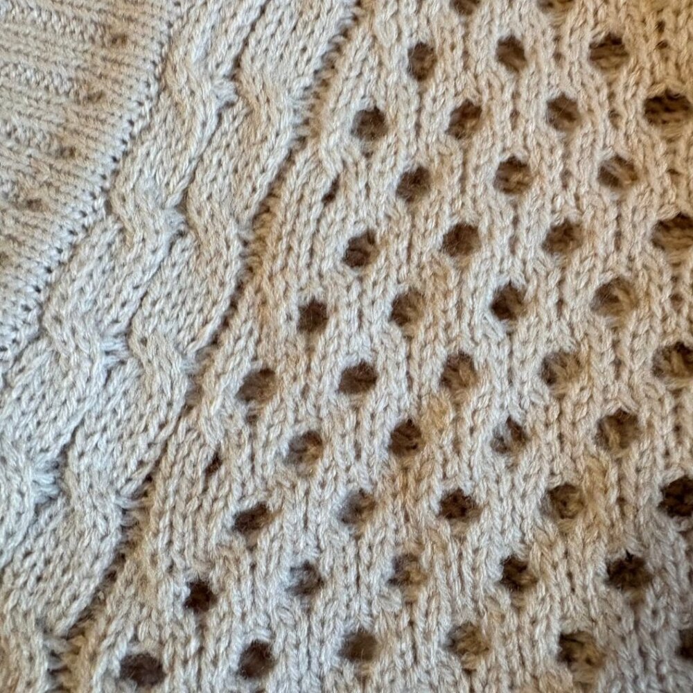 Ivory Open Knit Cable Cardigan Sweater Cottagecore Summer neutral XL - Picture 5 of 7